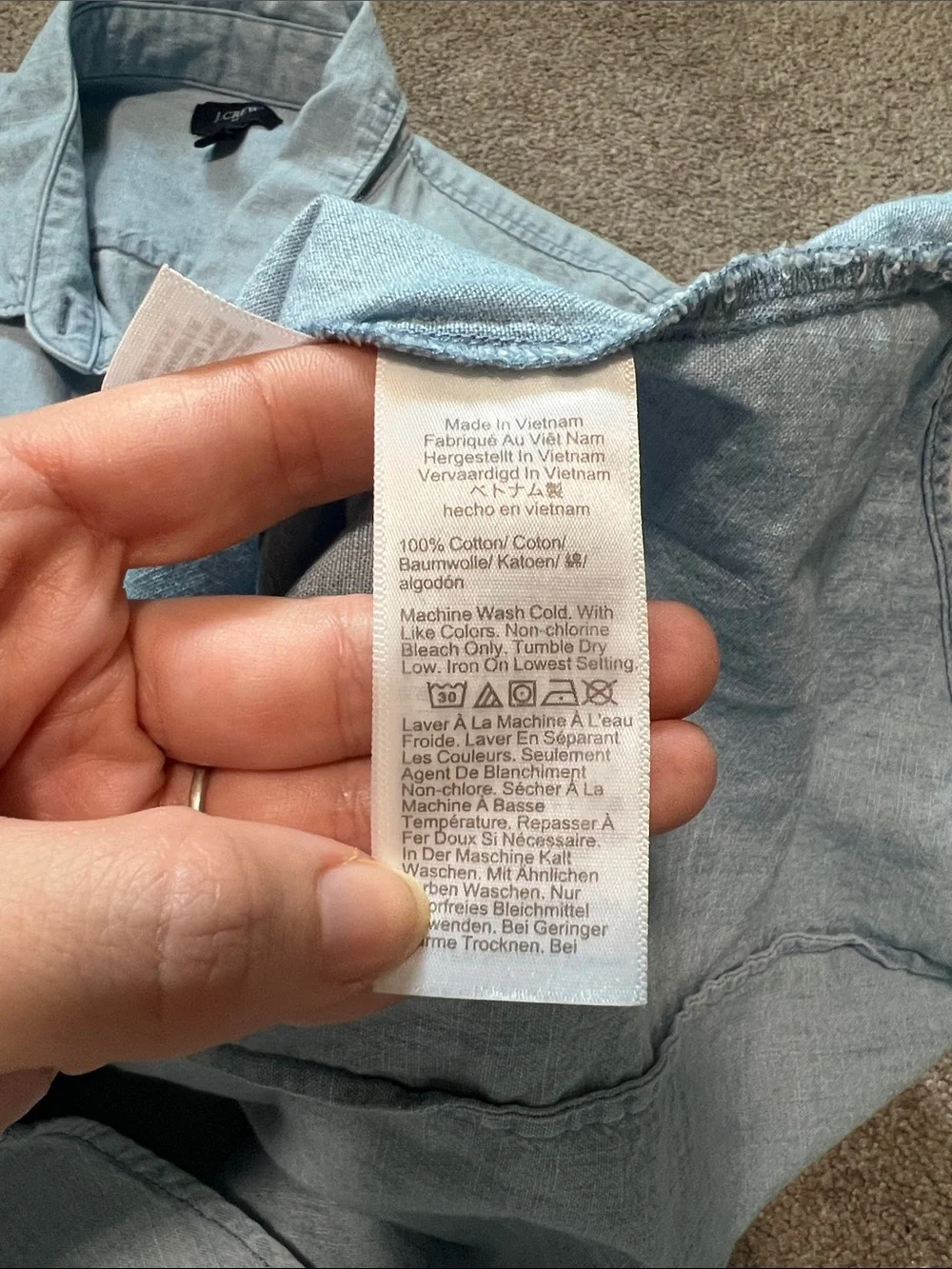 J. Crew Chambray Button Front Long Sleeve Shirt Size Large